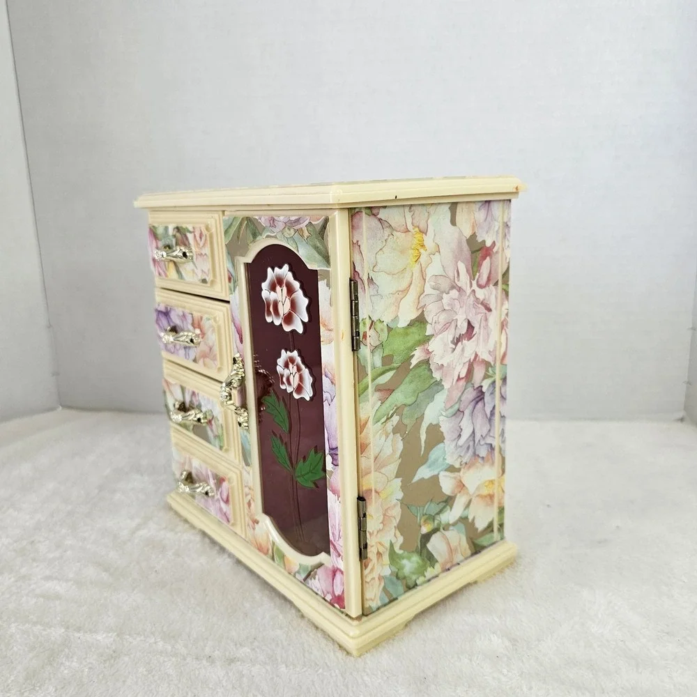 Ballerina Musical Jewelry Box Mele & Co Plastic Drawers Vintage 8x8.5x5